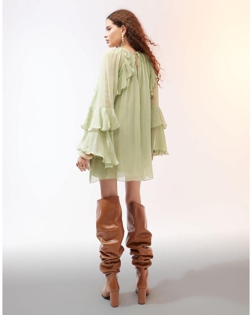 mango green ruffle dress Asymmetrical ruffle dress - Women
