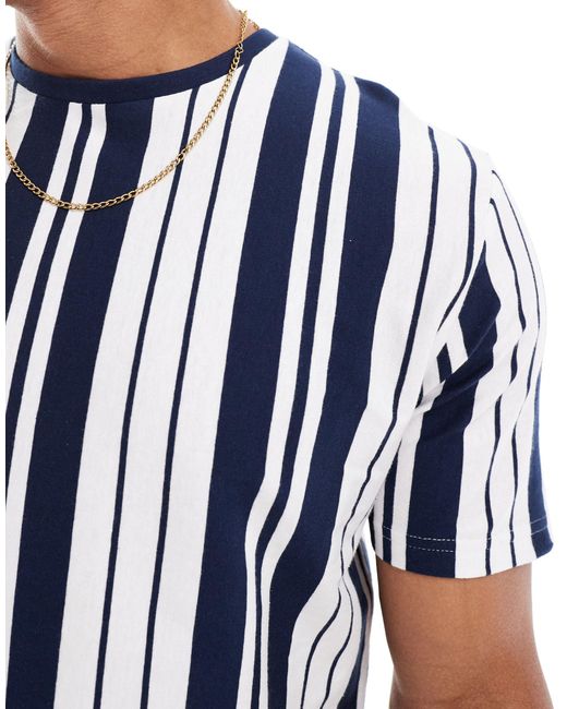 Brave Soul Blue Vertical Stripe T-shirt for men