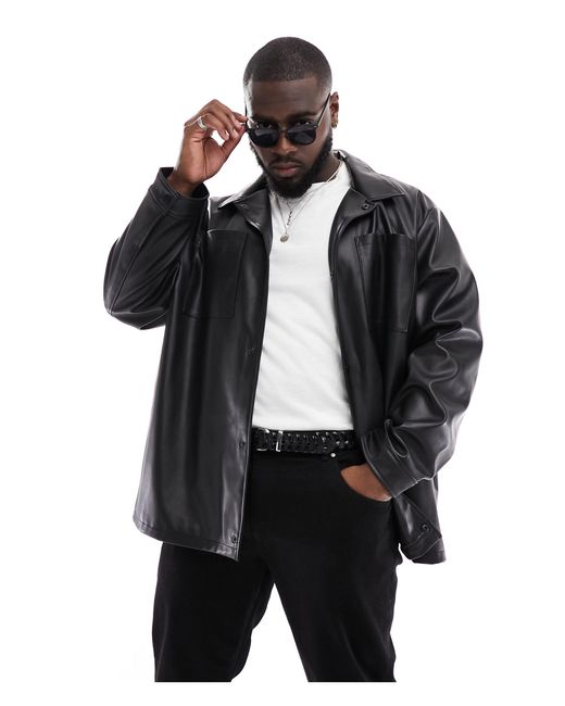 ASOS Black Faux Leather Shacket for men
