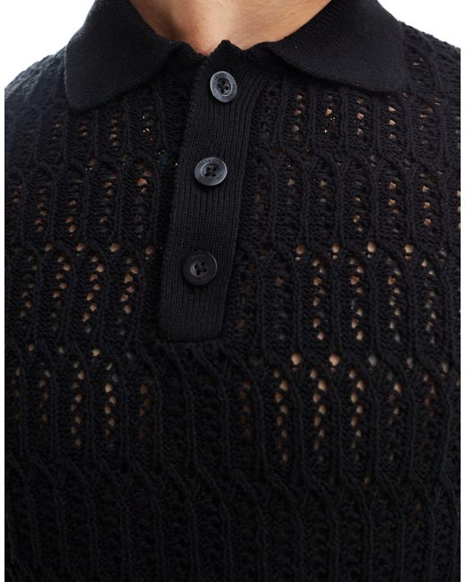 Only & Sons Black Open Knit Polo for men