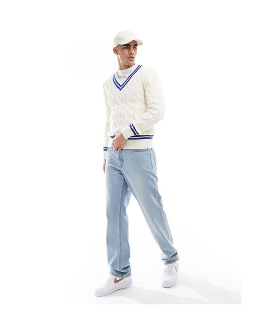 Polo Ralph Lauren White Cotton Cable Knit Cricket Sweater for men