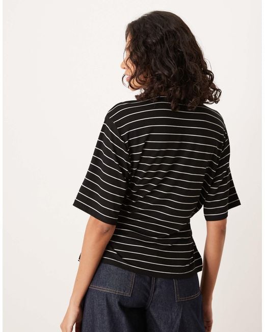 ASOS Black Stripe Short Sleeve Cinched Tie Side Detail T Shirt