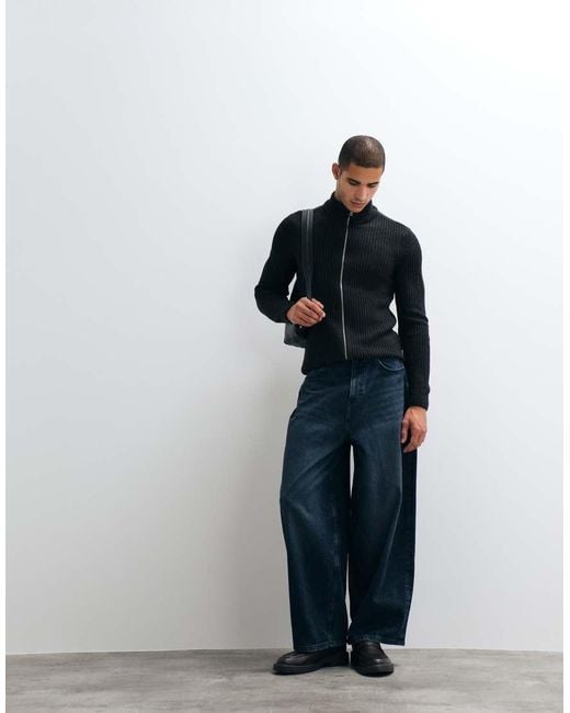 Blend Blue Knitted Zip Through Jacket for men