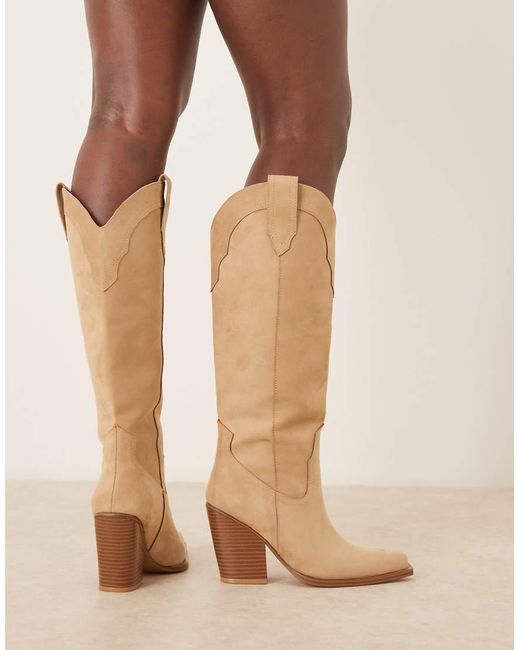 ASOS Natural Claudette Western Knee Boot