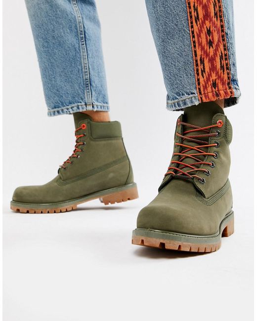 Timberland Green 6 Inch Premium Boots In Khaki for men