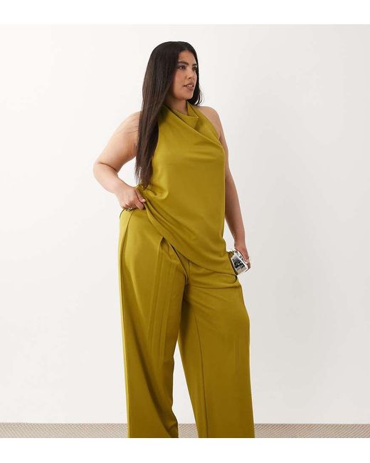 ASOS Green Asos Design Curve Co-ord Slinky Twill Tailored Slouchy Wide Leg Trouser