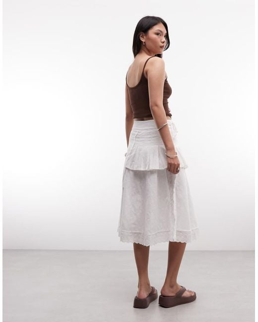 Daisy Street White Broderie Midi Skirt With Overlay