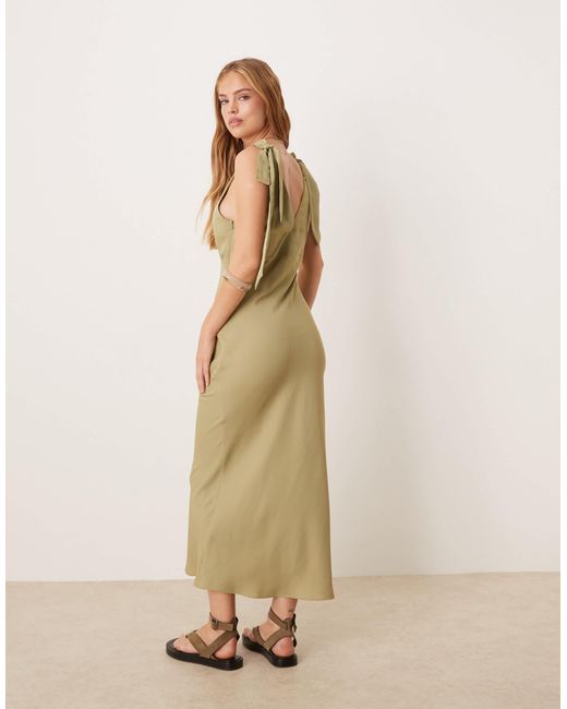 Pretty Lavish Natural Piper Crepe Bow Shoulder Midaxi Dress