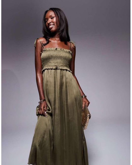 River Island Green Shirred Midi Dress