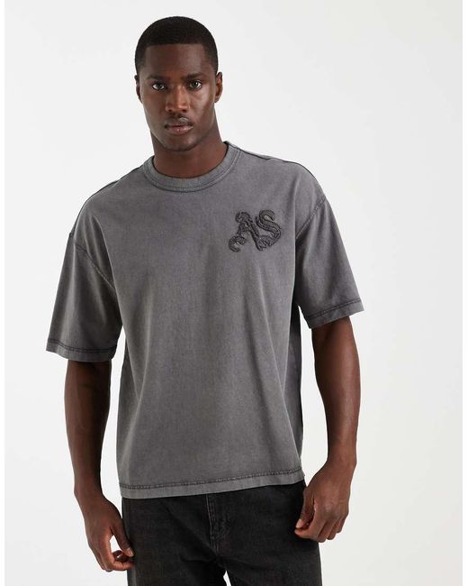 AllSaints Gray Insigna Embroidered Large Logo T-shirt for men