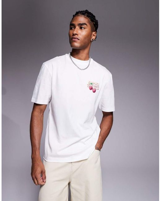 River Island White Japanese Cherry Print T-shirt for men