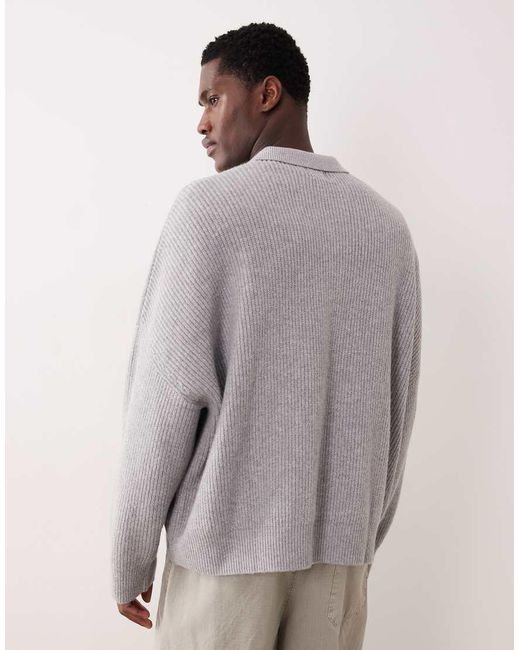 ASOS Gray Super Oversized Boxy Fit Knitted Fisherman Rib Notch Neck Jumper for men