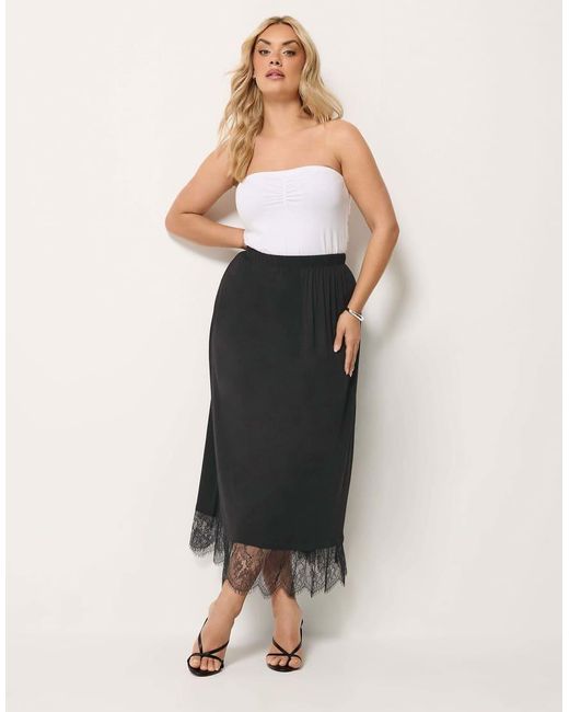 Yours Clothing Black Lace Trim Gathered Skirt