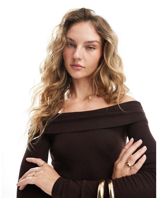 Brave Soul White Fine Knit Off Shoulder Long Sleeve Top