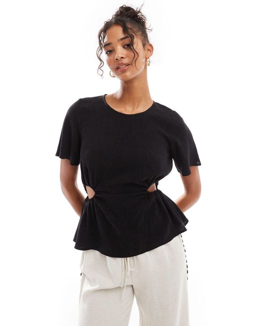 ASOS Black Linen Look Tee With Cut Out Sides