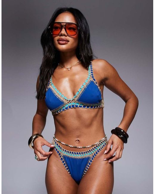 Moda Minx Blue Crochet Trim Bikini Top