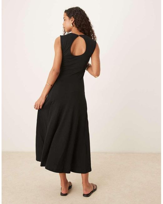 ASOS Cotton Sleeveless Midi Sundress in Black | Lyst UK