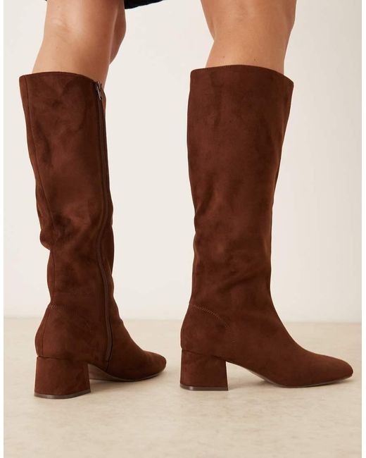 ASOS Brown Canary Block Heeled Knee Boots