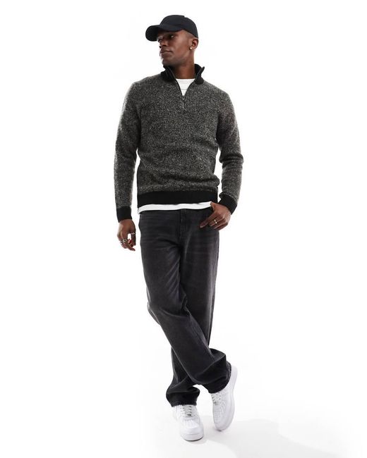 Jack & Jones Black Half Zip Knitted Jumper With Neps for men