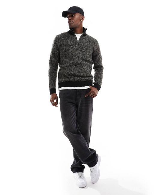 Jack & Jones Gebreide Trui Met Halve Rits in het Black voor heren