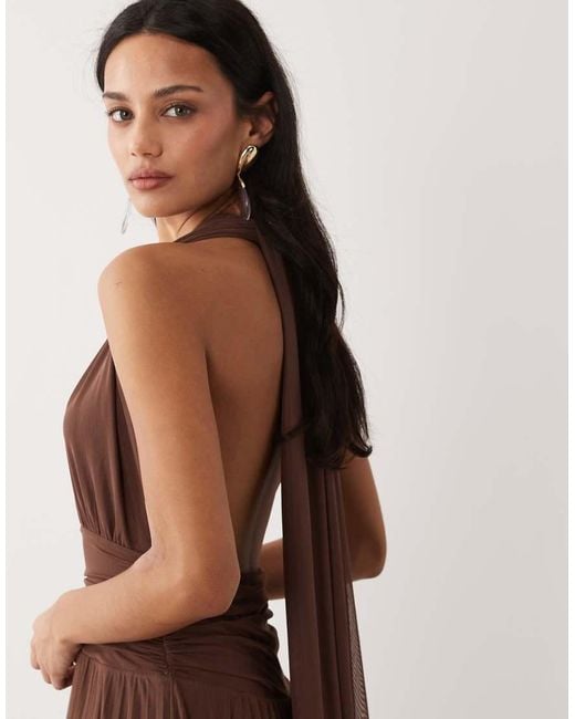 Abercrombie & Fitch Brown Multiway Halter Neck Open Back Maxi Dress