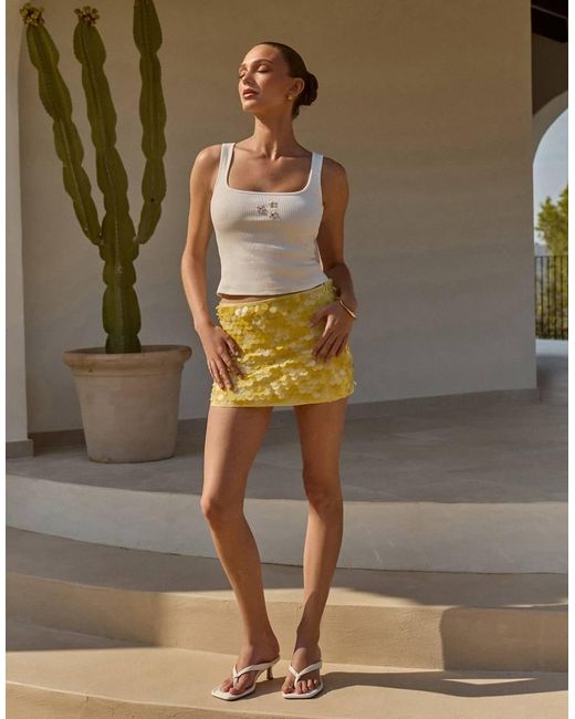 The Frolic Yellow Exclusive Disc Sequin Mini Skirt