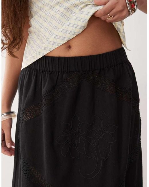 Collusion White Western Broidery Maxi Skirt