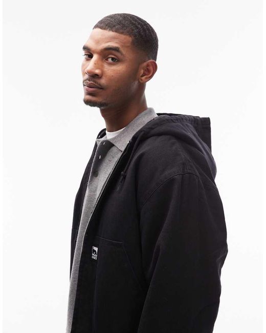 Obey Black Randy Zip Up Hooded Bomber Jacket for men