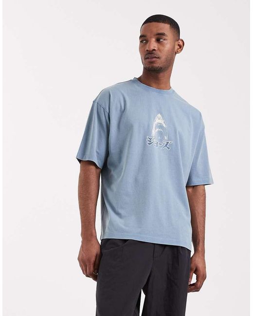 ASOS Blue Oversized Tee With Jaws Print for men