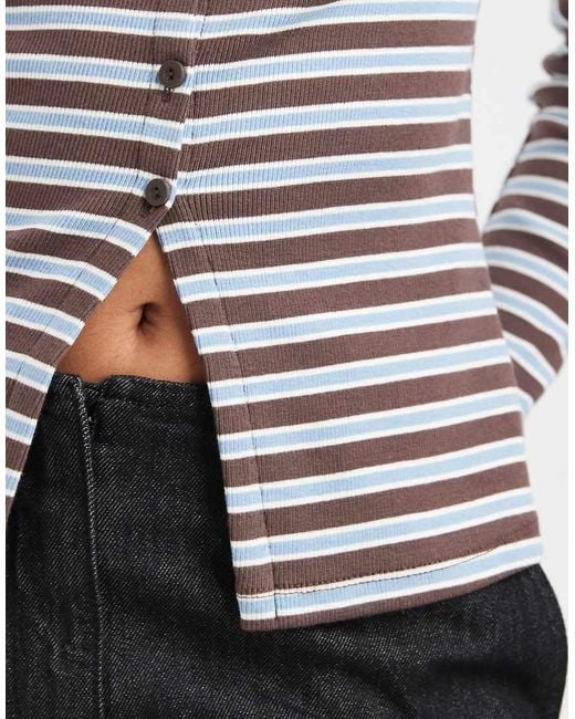 New Look Gray Stripe Button Through Cardigan