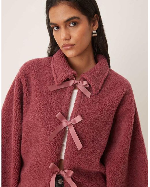 ASOS Red Borg Fleece With Bow Tie Front