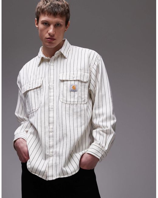 Carhartt – hendry – gestreiftes hemd in Gray für Herren