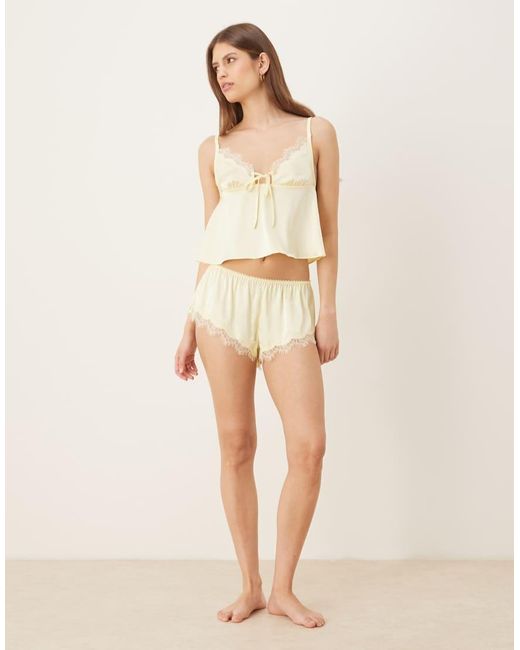 KAT THE LABEL Natural Sorrento Satin Lace Trim Camisole
