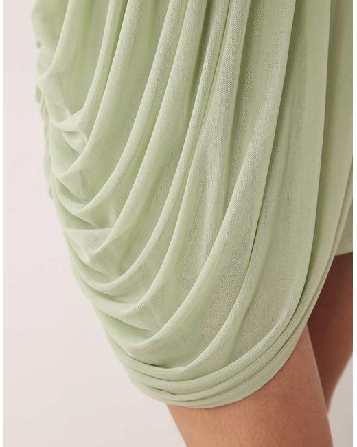ASOS Green Mesh Draped Mini Dress With Grown On Sleeve