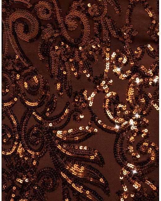 Goddiva Brown Embellished Sequin Bishop Sleeve Maxi Dress