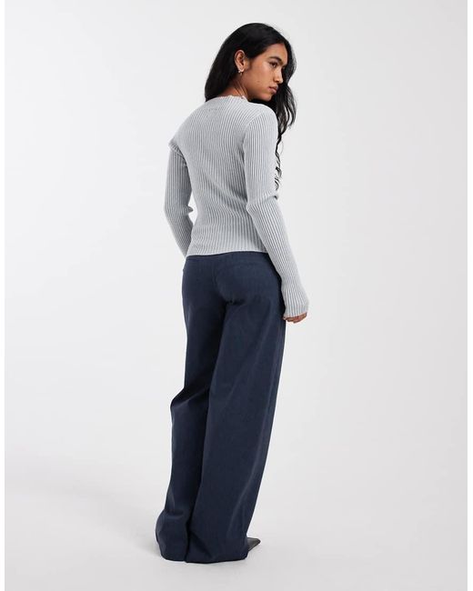 Collusion Blue Bengaline Tailored Low Rise Trousers