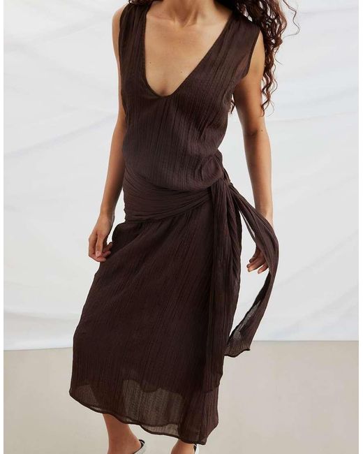 NA-KD White Scoop Neck Scarf Tie Midi Dress