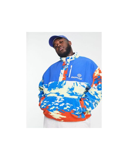 ASOS Asos daysocial – oversize-sweatshirt aus teddyfell mit  viertel-reißverschluss und all-over-print in Blau für Herren | Lyst DE