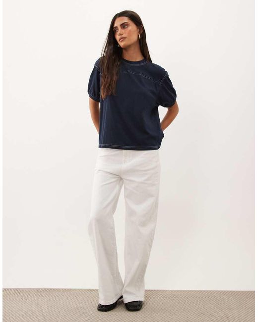 GOOD AMERICAN Blue Short Sleeve T-shirt With Contrast Stitching