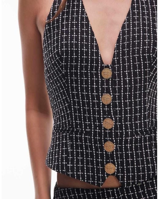 Nia Black Vivienne Boucle Button Up Halter Top