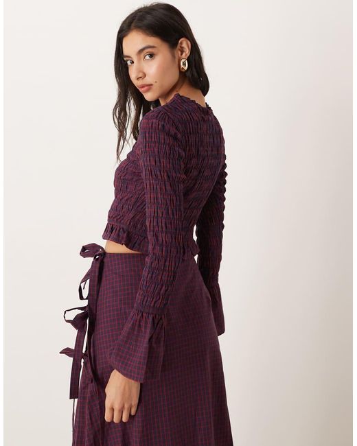 Glamorous Purple Long Sleeve Shirred Top