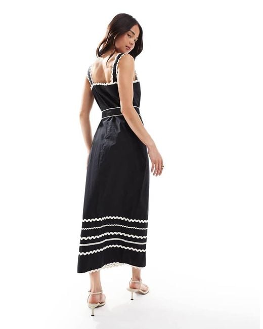 French Connection Black Cambria Cotton Ricrac Midi Dress