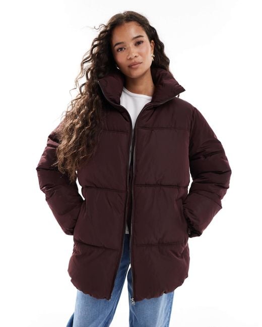 Miss Selfridge Red Mid Length Puffer Jacket