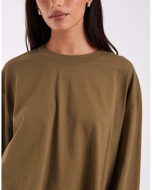 ASOS Natural Long Sleeve Boxy Cropped T-Shirt