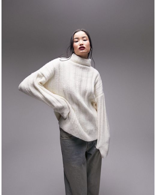 TOPSHOP Metallic Knitted Chunky Rib Oversized Funnel Jumper