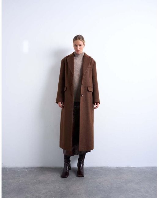 TOPSHOP Brown Brushed Three Button Longline Blazer Coat