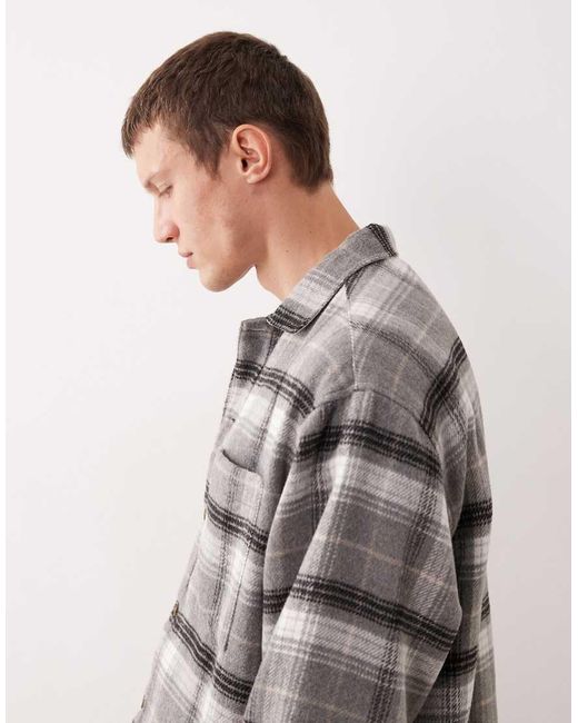 ASOS Gray Boxy Oversized Heavyweight Plaid Shirt for men