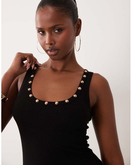 Never Fully Dressed Black Studded Ribbed Scoop Neck Vest