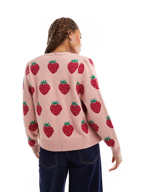 Miss Selfridge Red Strawberry Knitted Cardigan