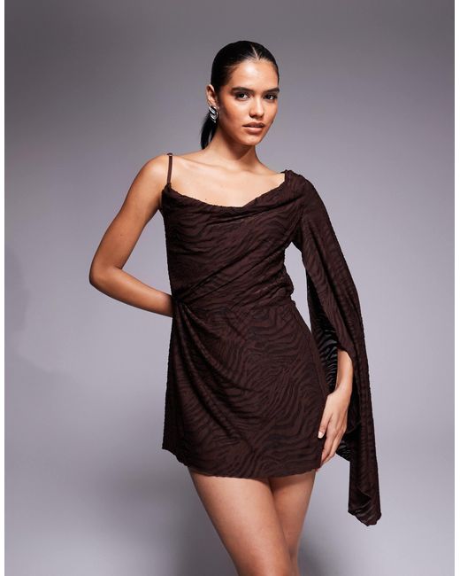 brown dress oh polly Sheer Embellished Long Sleeve A-Line Mini Dress in Deep Cocoa - 8 main image 0